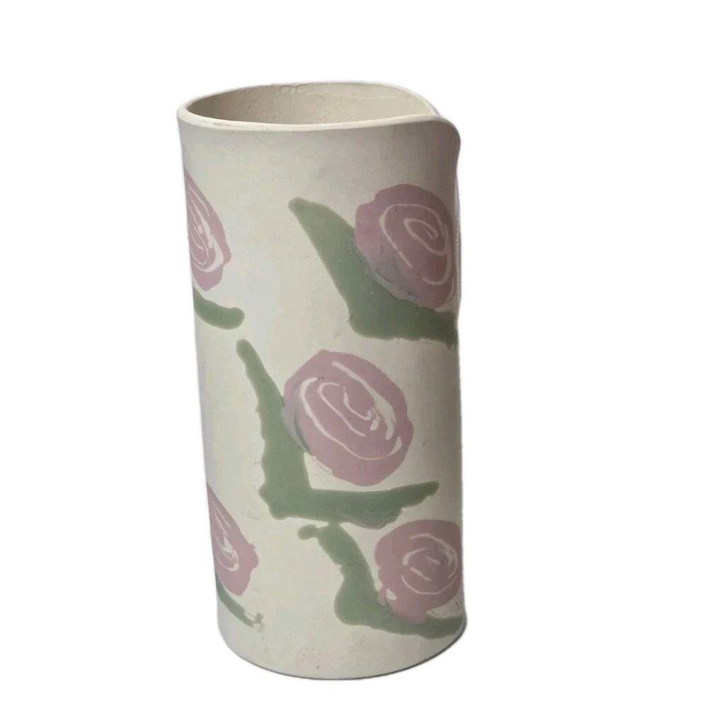 Vintage Evolution Studio Pottery Vase Roses Signed Jeff Pitt 1993 Hand Made